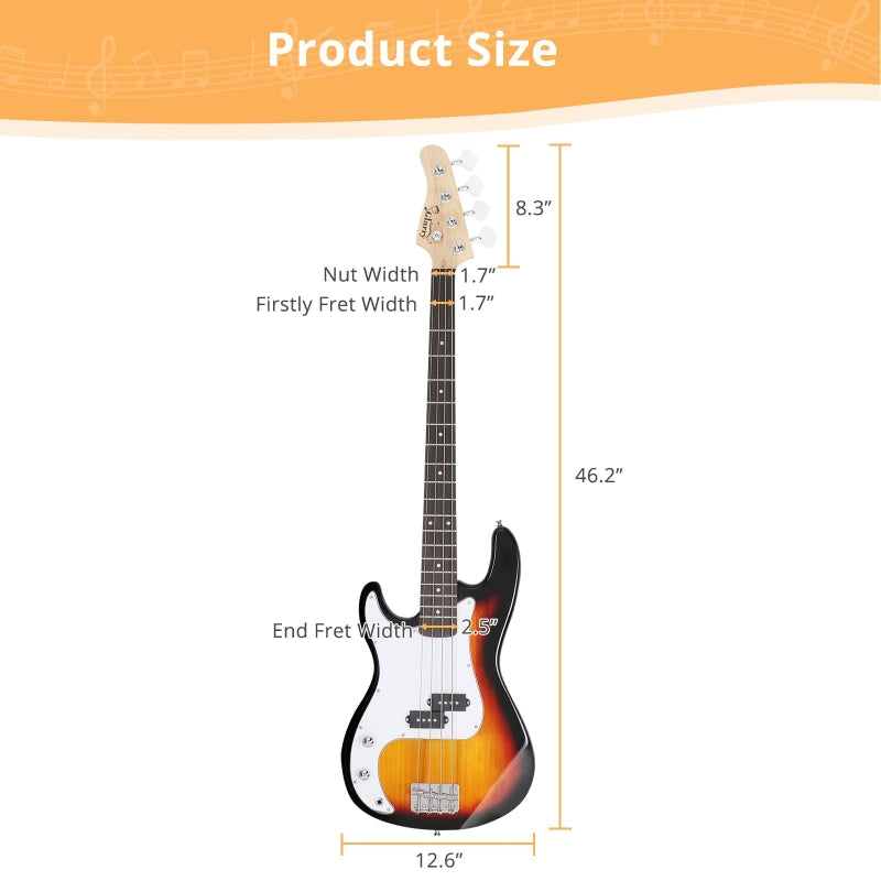 Glarry GP Left Handed Electric Bass Guitar Cord Wrench Tool - Sunset