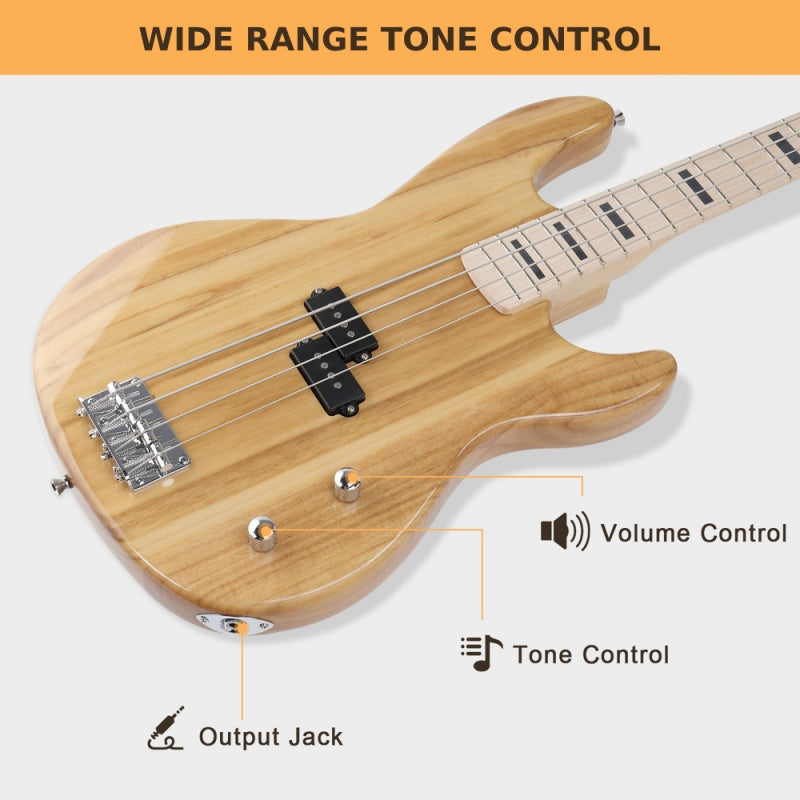 Glarry GP PRO Electric Bass Guitar NO Pickguard - Burlywood