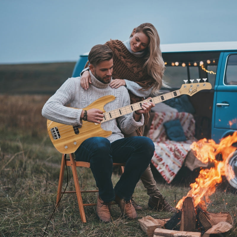 Glarry GP PRO Electric Bass Guitar NO Pickguard - Burlywood