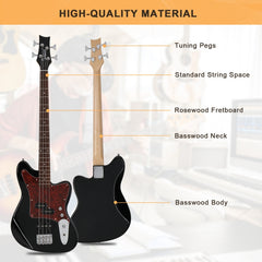 Glarry GIB Bass Guitar 4 String Red Pearl Guard w/20W Amplifier - Black
