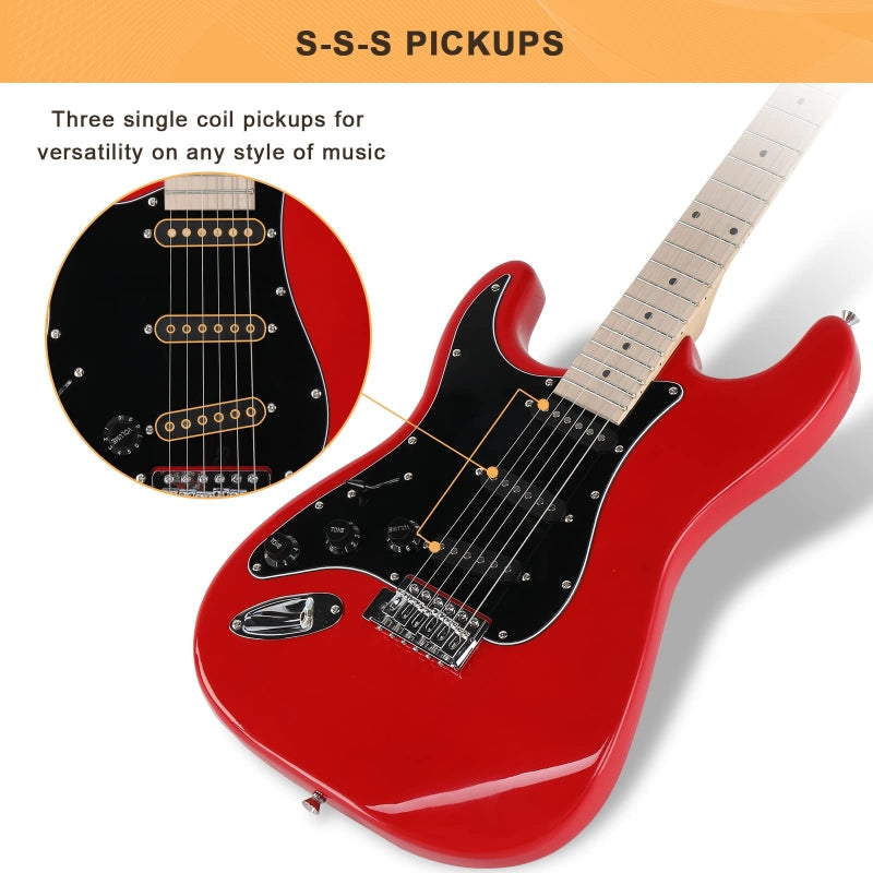 Glarry GST Left Handed Electric Guitar w/20W Amplifier - Red