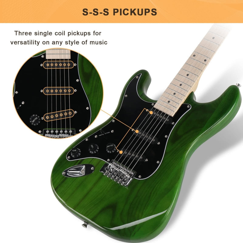 Glarry GST Left Handed Electric Guitar w/20W Amplifier - Green
