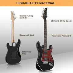 Glarry GST Electric Guitar HSH Pickup Rosewood Fingerboard - Black