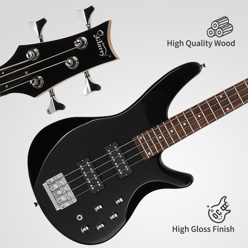 Glarry GIB 4 String Bass Guitar Full Size HH Pickup - Black