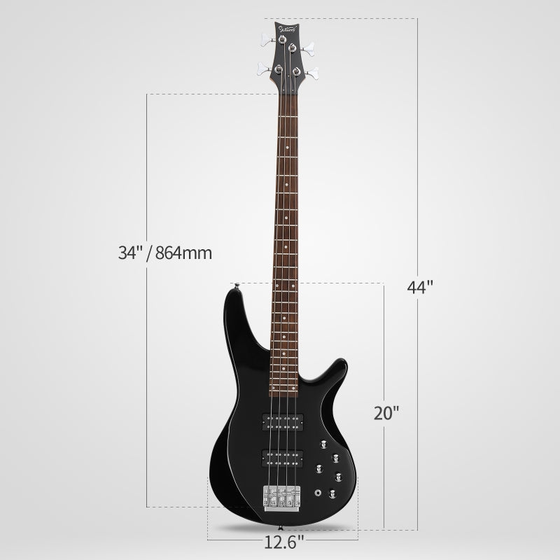 Glarry GIB 4 String Bass Guitar Full Size HH Pickup - Black