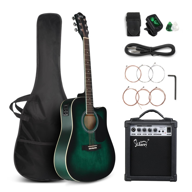 Glarry GMA101 41 Inch EQ Acoustic Guitar w/15W Amp - Green
