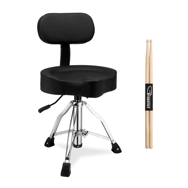 Adjustable Drum Throne Set Heavy Duty with Drum Sticks Black
