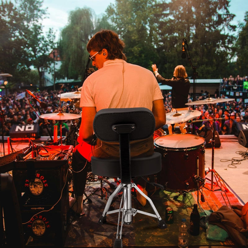 Adjustable Drum Throne Set Heavy Duty with Drum Sticks Black