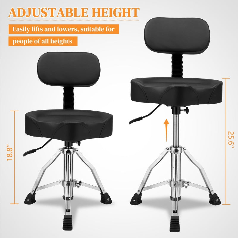 Adjustable Drum Throne Set Heavy Duty with Drum Sticks Black
