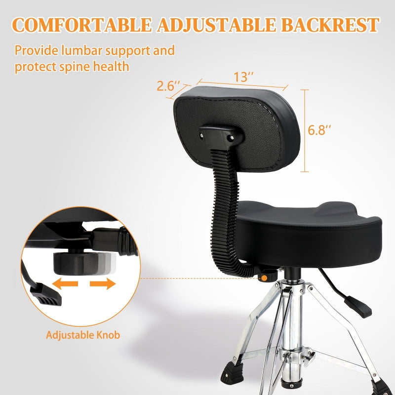 Adjustable Drum Throne Set Heavy Duty with Drum Sticks Black
