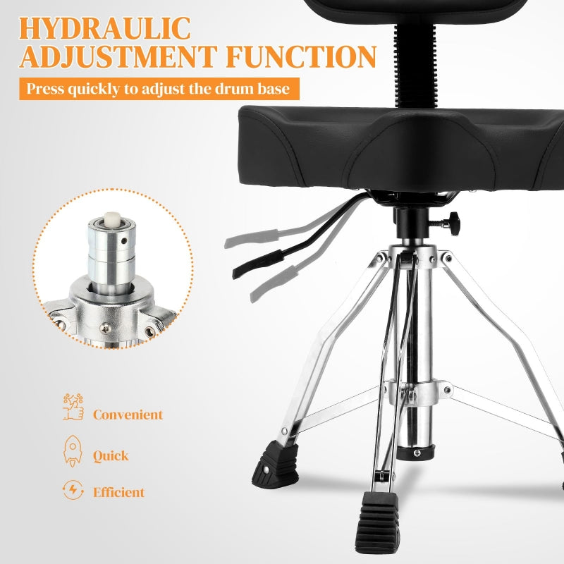 Adjustable Drum Throne Set Heavy Duty with Drum Sticks Black