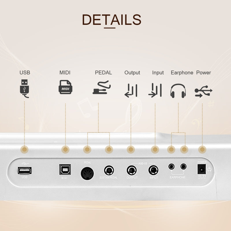Glarry GPP-105 88 Key Full Size Semi-Weighted Standard Electric Digital Piano White