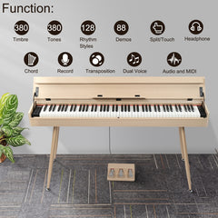 Glarry GDP-206 88-Key Home Fully Weighted Hammer-action Keybed Digital Piano - Burlywood