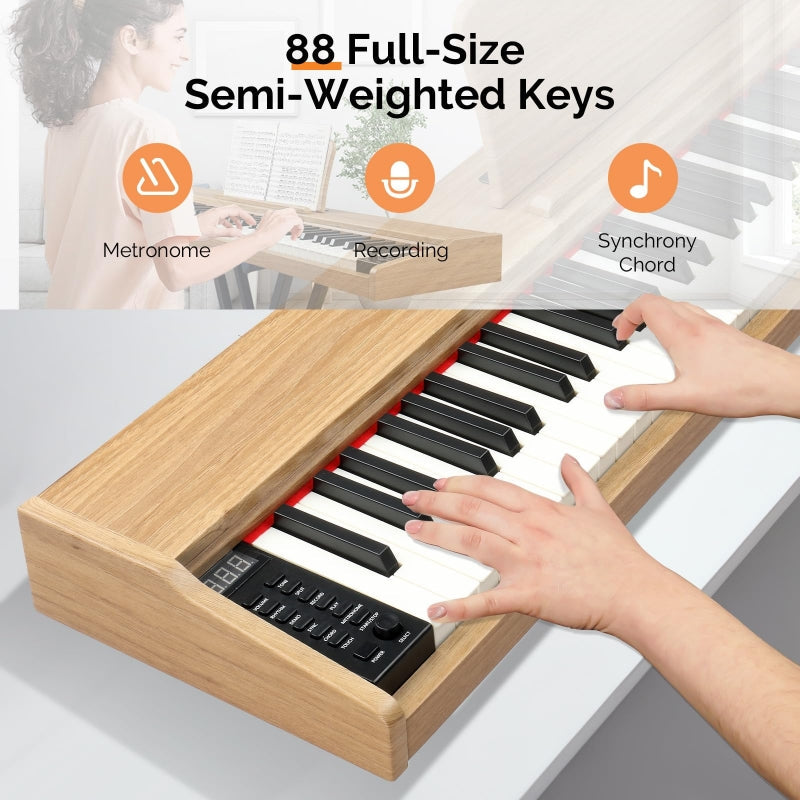 Glarry GPP-108 88-Key Semi-Weighted Keybed Digital Piano - Nature