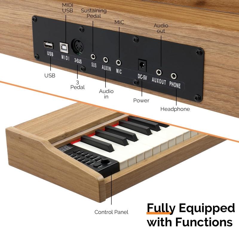 Glarry GPP-108 88-Key Semi-Weighted Keybed Digital Piano - Nature