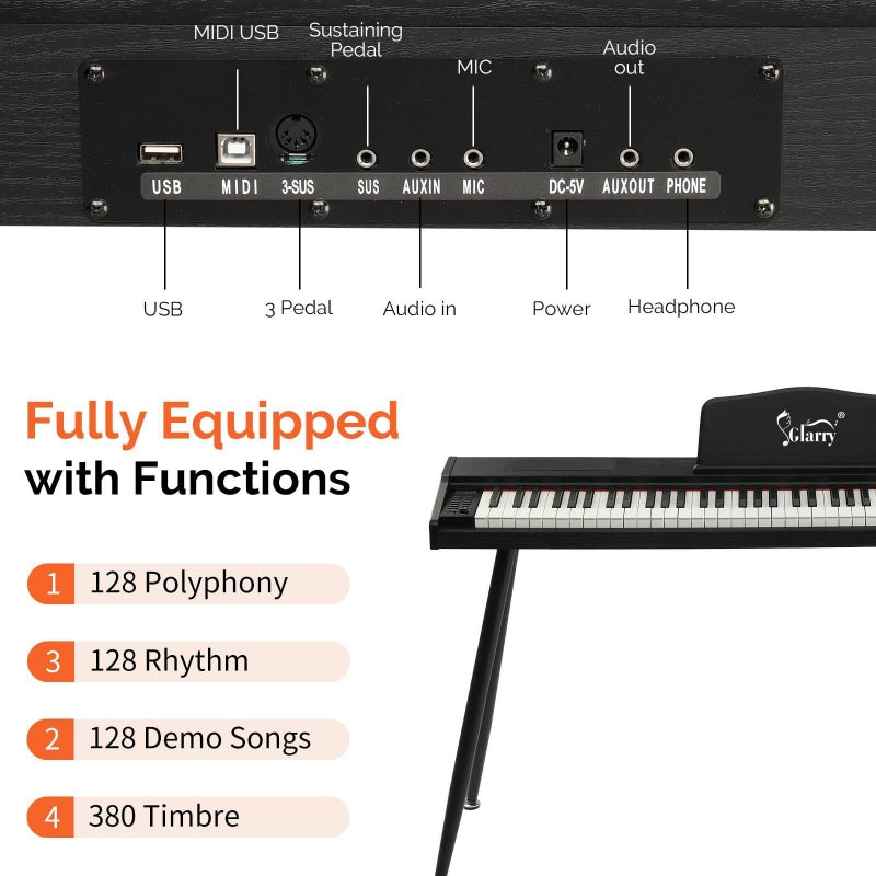 Glarry GPP-109 88 Key Full Size Semi-Weighted Standard Electric Digital Piano - Black