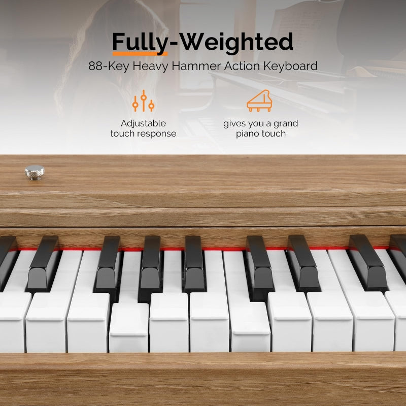 Glarry GDP-203 88 Key Full Size Weighted Hammer-action Keybed Digital Piano - Burlywood