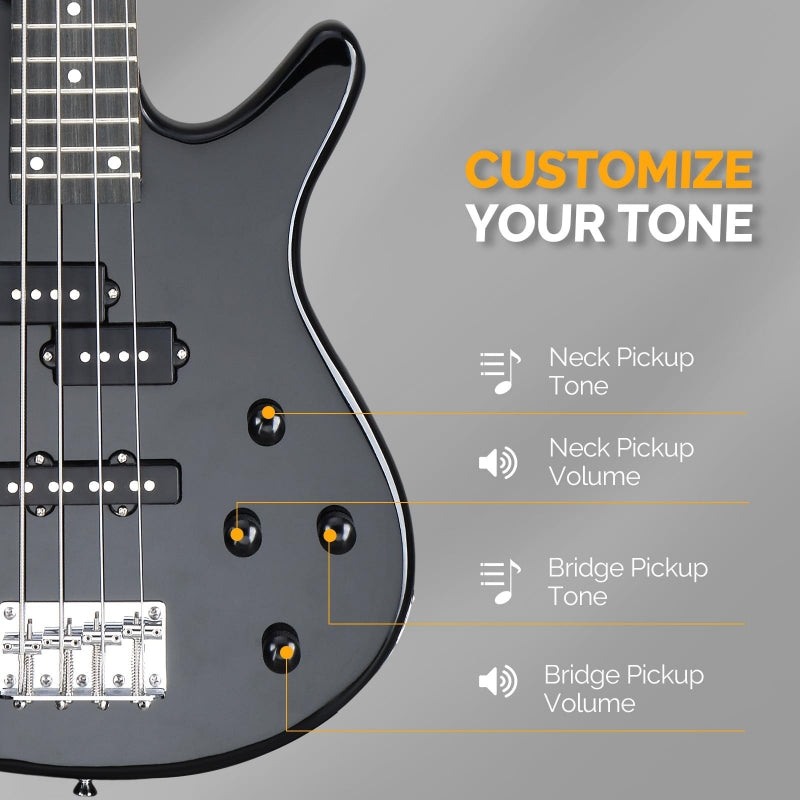 Glarry GIB 4 String Full Size Bass Guitar SS pickups - Black