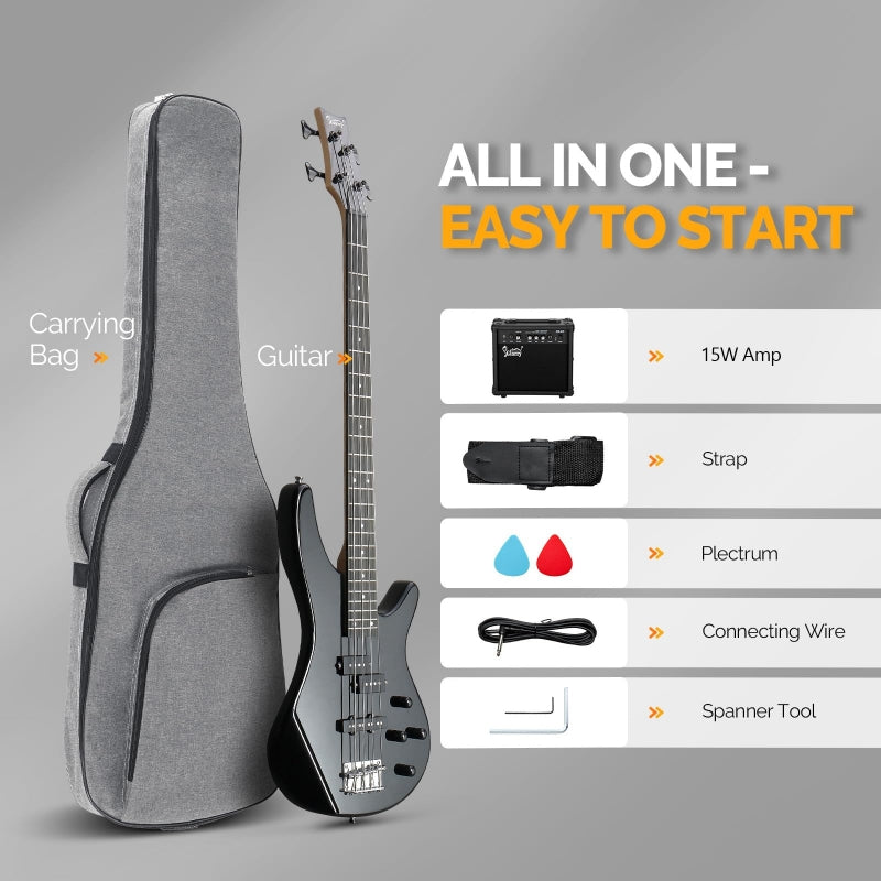 Glarry GIB 4 String Full Size Bass Guitar SS pickups - Black