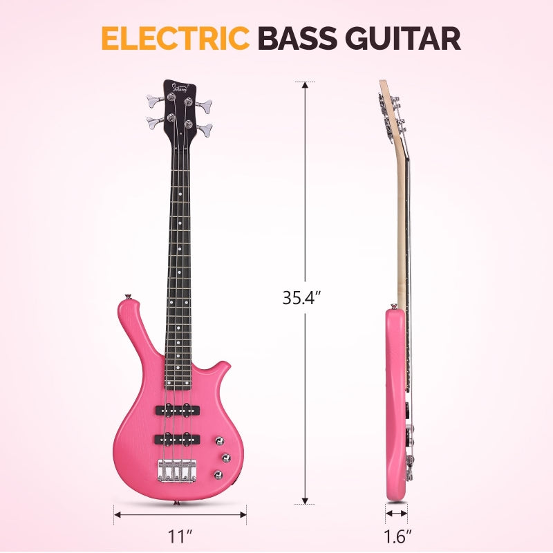 Glarry GW101 36in Kid's Electric Bass Guitar - Pink