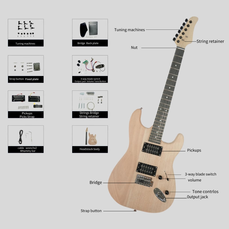 Glarry DIY GST HH Pickup Electric Guitar Kit