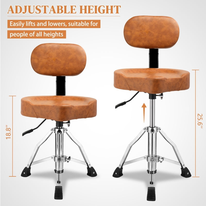 Adjustable Drum Throne Set Heavy Duty with Drum Sticks - Brown