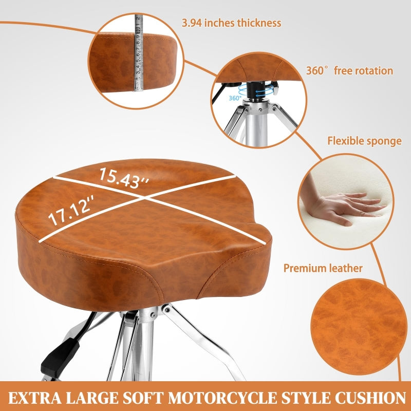 Adjustable Drum Throne Set Heavy Duty with Drum Sticks - Brown