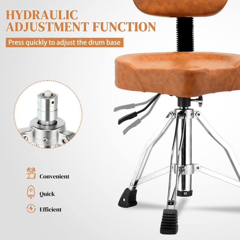 Adjustable Drum Throne Set Heavy Duty with Drum Sticks - Brown