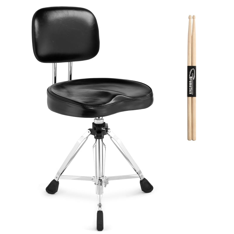 Adjustable Drum Throne Set Heavy Duty Butt Shape with Drum Sticks - Black