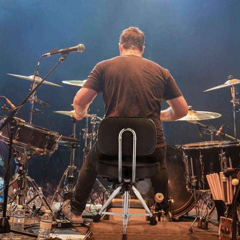 Adjustable Drum Throne Set Heavy Duty Butt Shape with Drum Sticks - Black