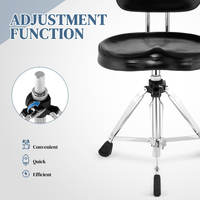 Adjustable Drum Throne Set Heavy Duty Butt Shape with Drum Sticks - Black