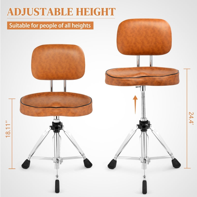 Adjustable Drum Throne Set Heavy Duty Butt Shape with Drum Sticks - Brown