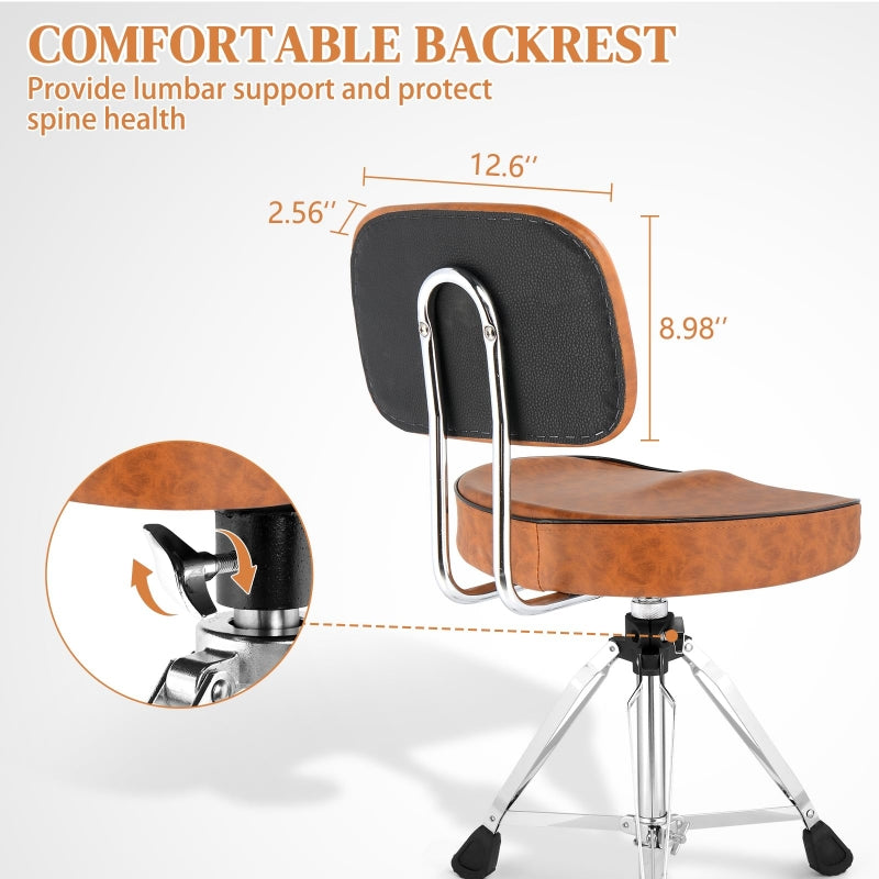 Adjustable Drum Throne Set Heavy Duty Butt Shape with Drum Sticks - Brown
