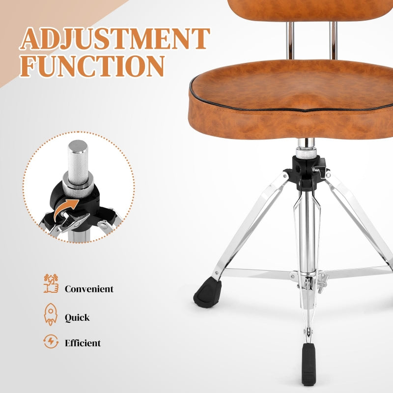 Adjustable Drum Throne Set Heavy Duty Butt Shape with Drum Sticks - Brown