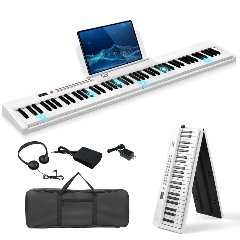 Glarry GPP-106 88 Key Foldable Full Size Semi-Weighted Standard Electric Digital Piano - White