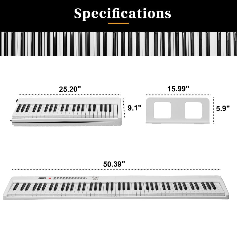 Glarry GPP-106 88 Key Foldable Full Size Semi-Weighted Standard Electric Digital Piano - White