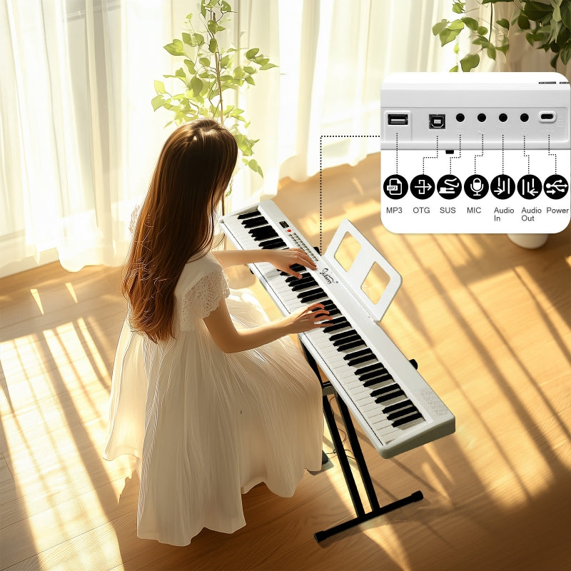 Glarry GPP-106 88 Key Foldable Full Size Semi-Weighted Standard Electric Digital Piano - White